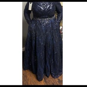 Mac duggal long  illusion sleeve sequenced gown
